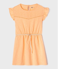 robe fille en maille avec buste brode et manches a volants orange standardG660601_4