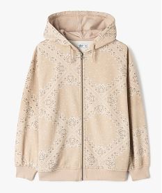 sweat zippe a capuche a motif cachemire fille beige sweatsG666001_4
