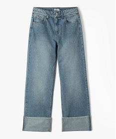 GEMO Jean baggy à revers taille ajustable fille Bleu