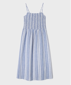 GEMO Robe à bretelles en viscose et lin buste smocké fille Imprimé