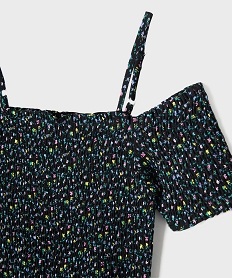 robe fleurie a fines bretelles et buste smocke fille noirG670001_2