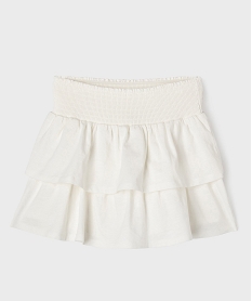 GEMO Jupe short à volants et taille à smocks fille Blanc