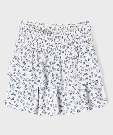 GEMO Jupe short fleurie à volants et taille à smocks fille Imprimé