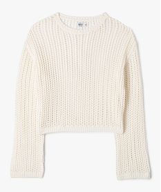 pull court et loose en large maille ajouree fille blanc chine pullsG670901_4