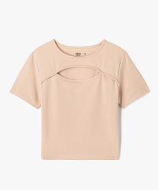 tee-shirt a manches courtes avec ouverture sur le buste fille beige standard tee-shirtsG671501_4