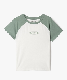 tee-shirt manches courtes bicolore coupe courte fille kaki clair tee-shirtsG671701_4