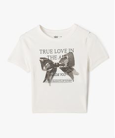 GEMO Tee-shirt manches courtes coupe courte imprimé fille Blanc