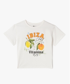 GEMO Tee-shirt manches courtes avec motif estival fille blanc chine