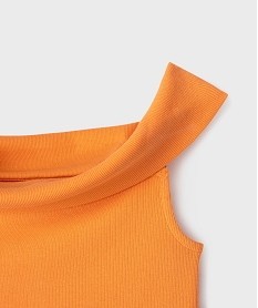 tee-shirt sans manches a col bardot en maille cotelee fille orange standard tee-shirtsG673501_2