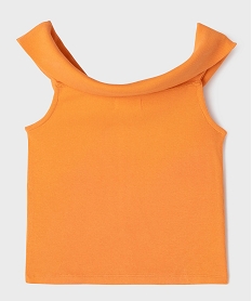 tee-shirt sans manches a col bardot en maille cotelee fille orange standard tee-shirtsG673501_3