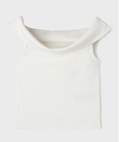 GEMO Tee-shirt sans manches à col bardot en maille côtelée fille blanc chine