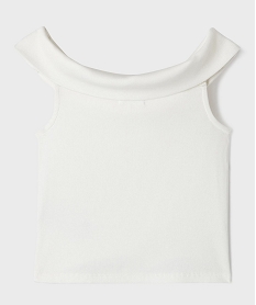 tee-shirt sans manches a col bardot en maille cotelee fille blanc chine tee-shirtsG673601_3