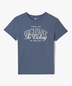 GEMO Tee-shirt manches courtes avec inscription fille Bleu