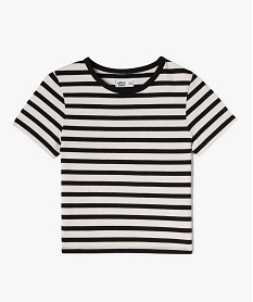 GEMO Tee-shirt manches courtes coupe courte à rayures fille Imprimé