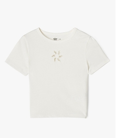 GEMO Tee-shirt court à manches courtes avec motif ajouré fille Beige