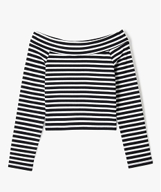 tee-shirt manches longues avec col bardot coupe courte femme imprime tee-shirtsG675801_3