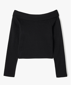 GEMO Tee-shirt manches longues avec col Bardot coupe courte femme noir standard