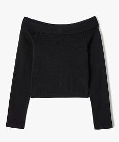 tee-shirt manches longues avec col bardot coupe courte femme noir standard tee-shirtsG675901_3