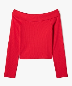 tee-shirt manches longues avec col bardot coupe courte femme rouge standard tee-shirtsG676001_3
