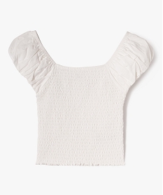 GEMO Tee-shirt à smocks et col Bardot fille Blanc