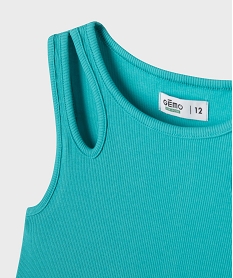 debardeur en maille cotelee extensible a bretelles ajourees fille bleu debardeursG678201_2
