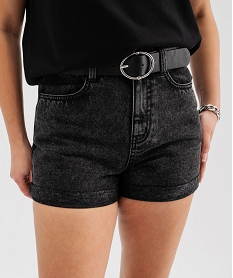 short en jean coupe large taille haute femme noir vif shortsG680601_2