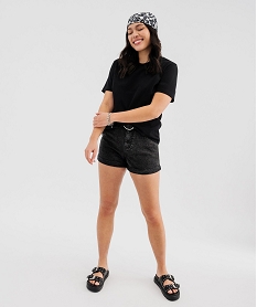 short en jean coupe large taille haute femme noir vif shortsG680601_4