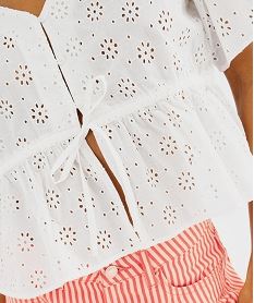 blouse manches courtes en broderie anglaise a basque femme blanc chine blousesG680701_2