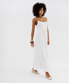robe longue a bretelles en gaze de coton femme blanc standardG681101_4