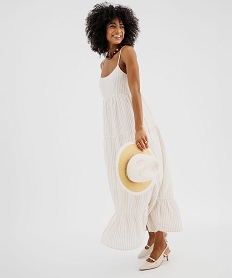 robe longue a bretelles en gaze de coton raye femme imprimeG681201_4