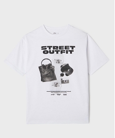 GEMO Tee-shirt manches courtes motif streetwear garçon blanc standard