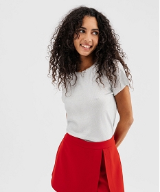 GEMO Tee-shirt manches courtes en maille côtelée métallisée femme Gris