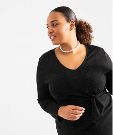 robe courte a manches longues en maille pailletee femme grande taille noir standardG683701_2