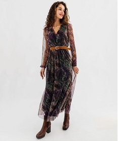 GEMO Robe longue à manches longues en maille fluide et scintillante femme Blanc