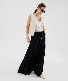 GEMO Jupe longue à volants en viscose froissée femme noir standard