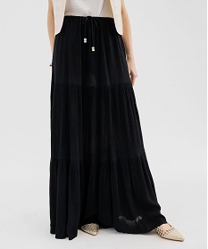 jupe longue a volants en viscose froissee femme noir standardG685001_2