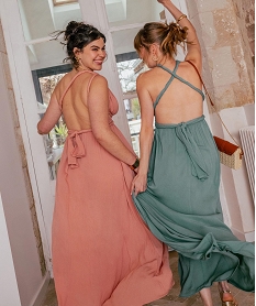 robe longue dos nu multilook en viscose froissee femme vert standardG685301_2