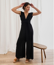 GEMO Combinaison pantalon multilook en viscose froissée femme noir standard