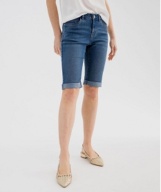 GEMO Bermuda en jean extensible à revers femme Bleu