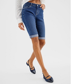 GEMO Bermuda en jean extensible à revers femme bleu standard