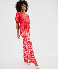 pantalon large et fluide en viscose imprimee femme rouge pantalonsG690001_4