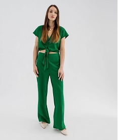 pantalon ample fluide et texturee femme vert standard pantalonsG690201_4