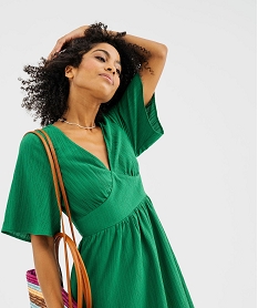 robe longue col v a dos fantaisie femme vert standardG690301_2