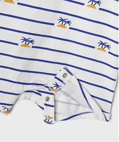 combishort en coton a rayures et motifs palmiers bebe garcon blancG691001_2
