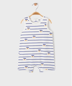 combishort en coton a rayures et motifs palmiers bebe garcon blancG691001_4