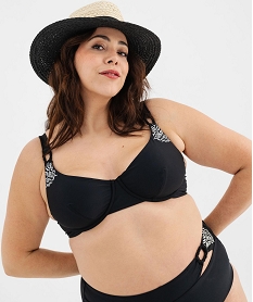 haut de maillot de bain emboitant a motifs brodes femme grande taille noir standard haut de maillots de bainG691801_2