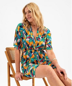 GEMO Robe de plage courte en viscose à encolure V et découpes côtés femme Multicolore