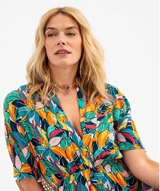 robe de plage courte en viscose a encolure v et decoupes cotes femme multicolore vetements de plageG692501_2