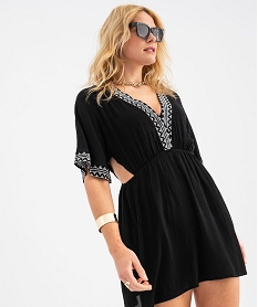GEMO Robe de plage courte en viscose à encolure V et découpes côtés femme noir standard