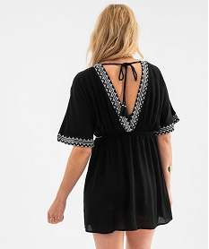 robe de plage courte en viscose a encolure v et decoupes cotes femme noir standard vetements de plageG692601_3
